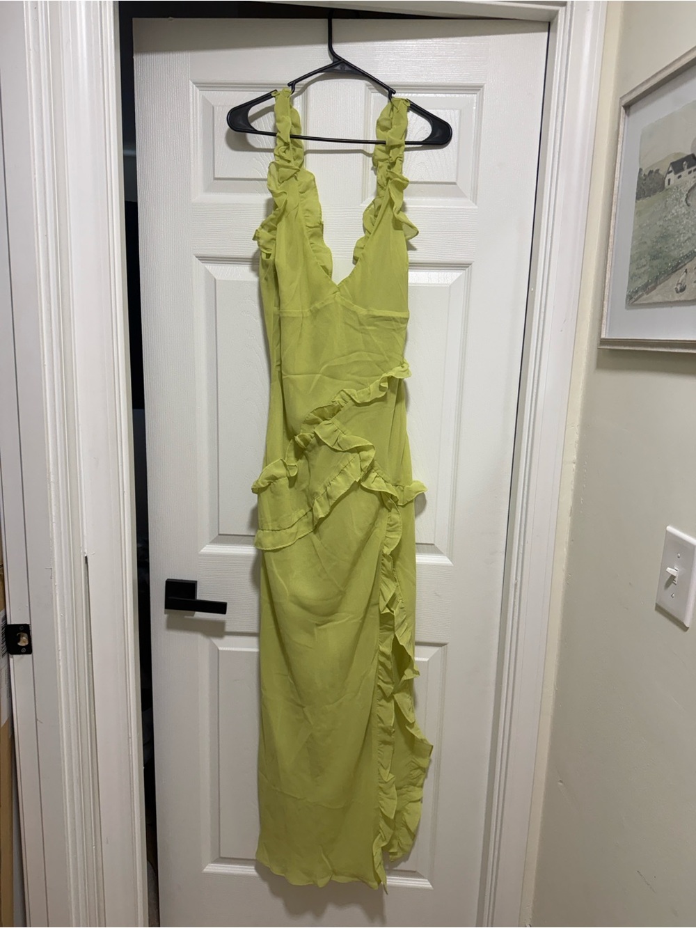 House of CB Lime Green Ruffle V-Neck Maxi Dress